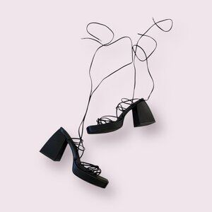 C LABEL Black Platform Laceup Sandals Heels Size 39 / 9